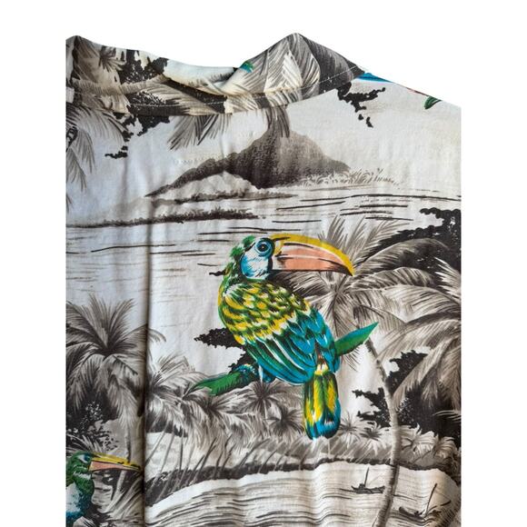 Kennington Vintage Aloha Hawaiian Shirt Tropical Birds Palm Trees Beach Size 2XL - Picture 3 of 12